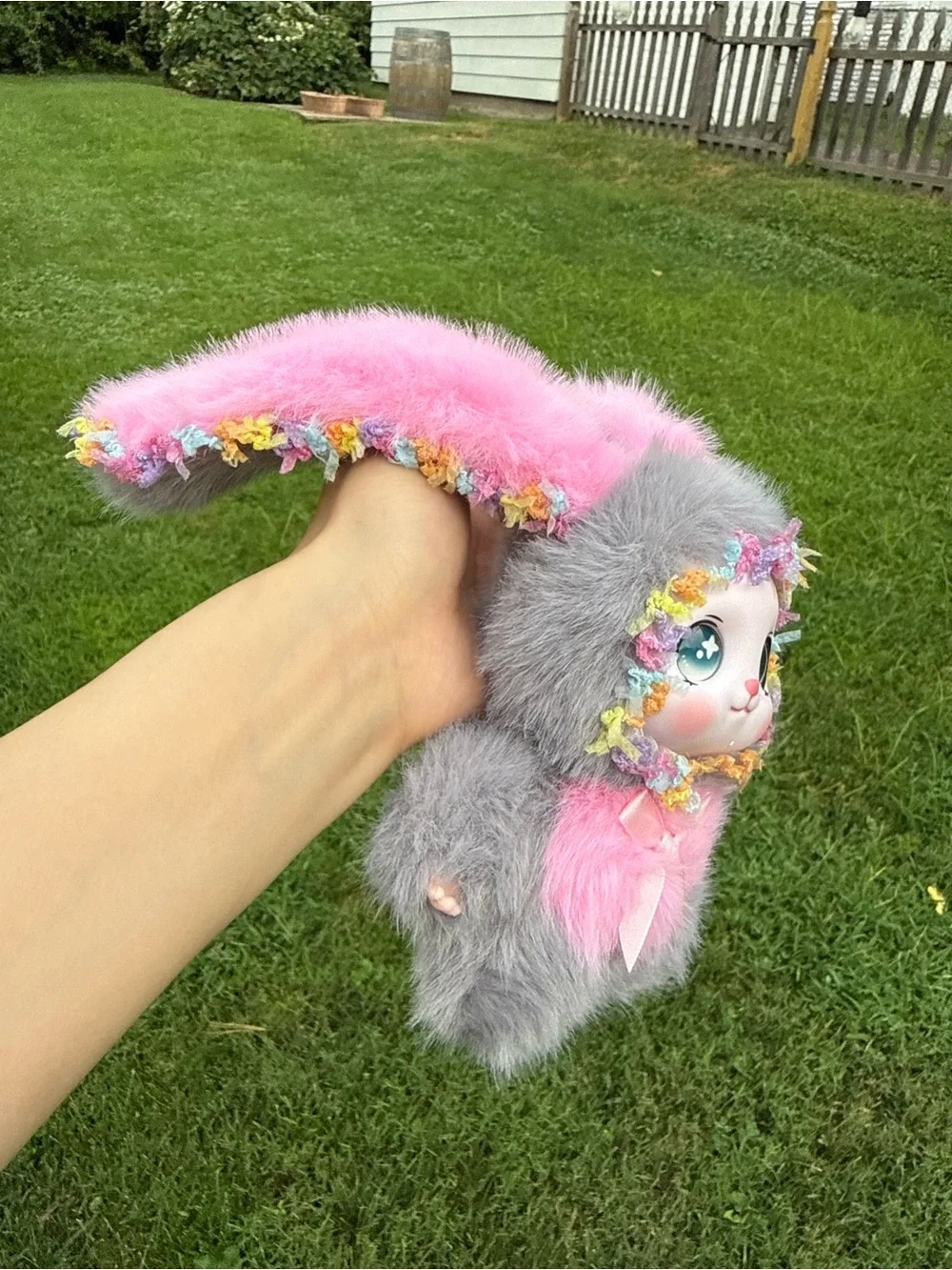 Plush Bunny Keychain-Baby Three Pink& Gray Cute Small Pet Accessory-Bag Charm